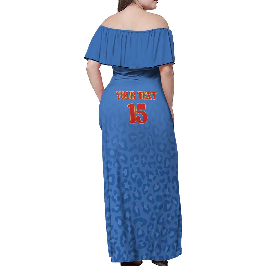 Custom DR Congo Football Family Matching Off Shoulder Maxi Dress and Hawaiian Shirt Go Champions Leopards - Blue - Wonder Print Shop