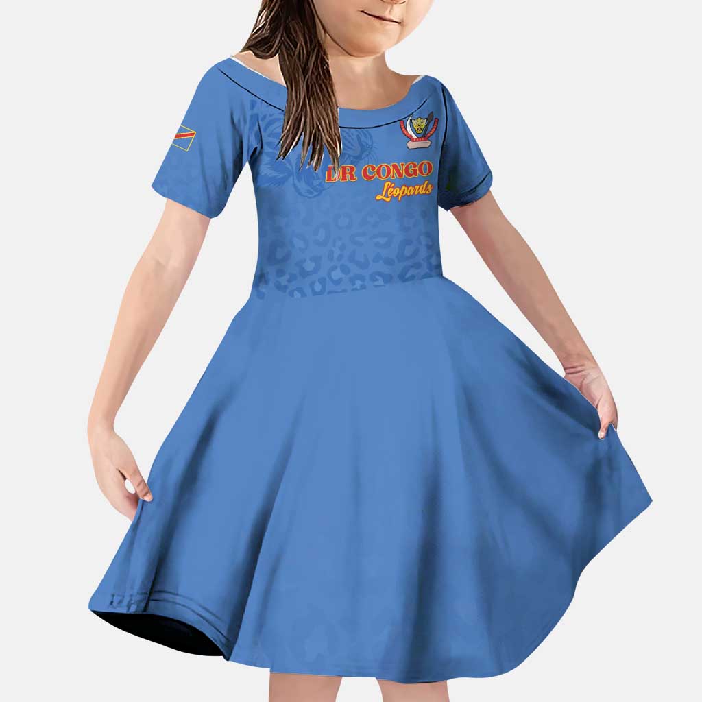Custom DR Congo Football Family Matching Off Shoulder Short Dress and Hawaiian Shirt Go Champions Leopards - Blue - Wonder Print Shop