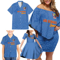 Custom DR Congo Football Family Matching Off Shoulder Short Dress and Hawaiian Shirt Go Champions Leopards - Blue - Wonder Print Shop
