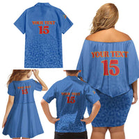 Custom DR Congo Football Family Matching Off Shoulder Short Dress and Hawaiian Shirt Go Champions Leopards - Blue - Wonder Print Shop