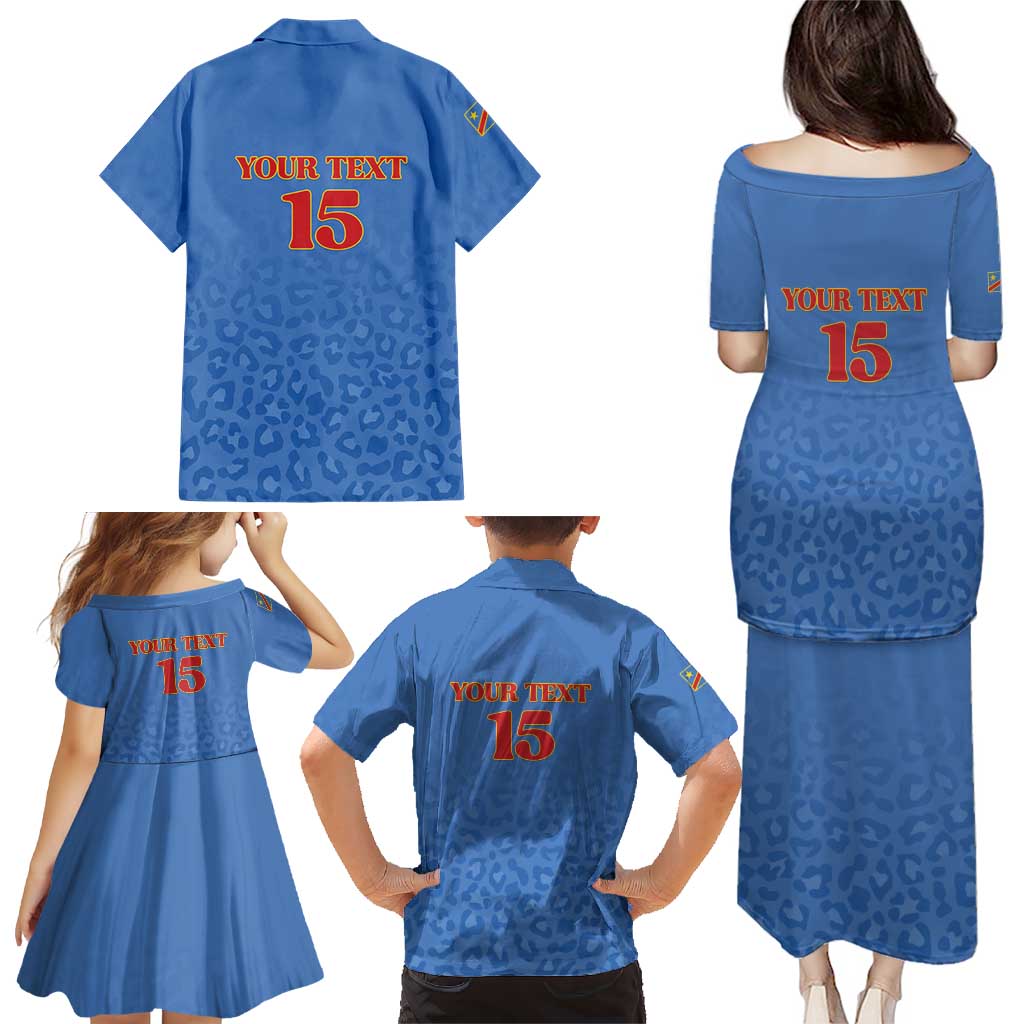 Custom DR Congo Football Family Matching Puletasi and Hawaiian Shirt Go Champions Leopards - Blue - Wonder Print Shop