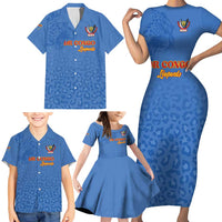 Custom DR Congo Football Family Matching Short Sleeve Bodycon Dress and Hawaiian Shirt Go Champions Leopards - Blue - Wonder Print Shop