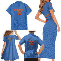 Custom DR Congo Football Family Matching Short Sleeve Bodycon Dress and Hawaiian Shirt Go Champions Leopards - Blue - Wonder Print Shop