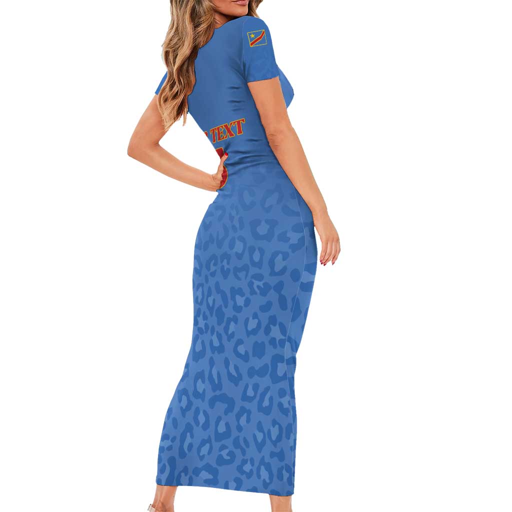 Custom DR Congo Football Family Matching Short Sleeve Bodycon Dress and Hawaiian Shirt Go Champions Leopards - Blue - Wonder Print Shop