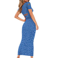 Custom DR Congo Football Family Matching Short Sleeve Bodycon Dress and Hawaiian Shirt Go Champions Leopards - Blue - Wonder Print Shop
