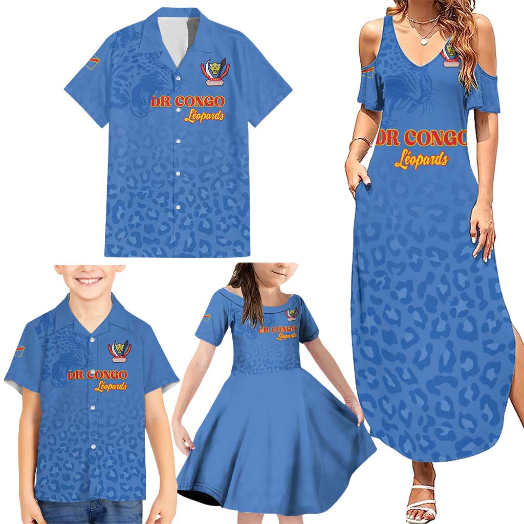 Custom DR Congo Football Family Matching Summer Maxi Dress and Hawaiian Shirt Go Champions Leopards - Blue - Wonder Print Shop
