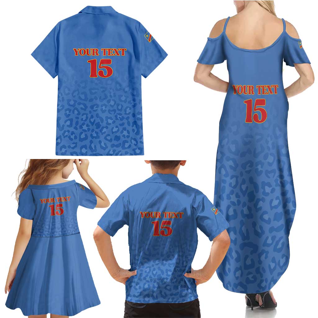 Custom DR Congo Football Family Matching Summer Maxi Dress and Hawaiian Shirt Go Champions Leopards - Blue - Wonder Print Shop