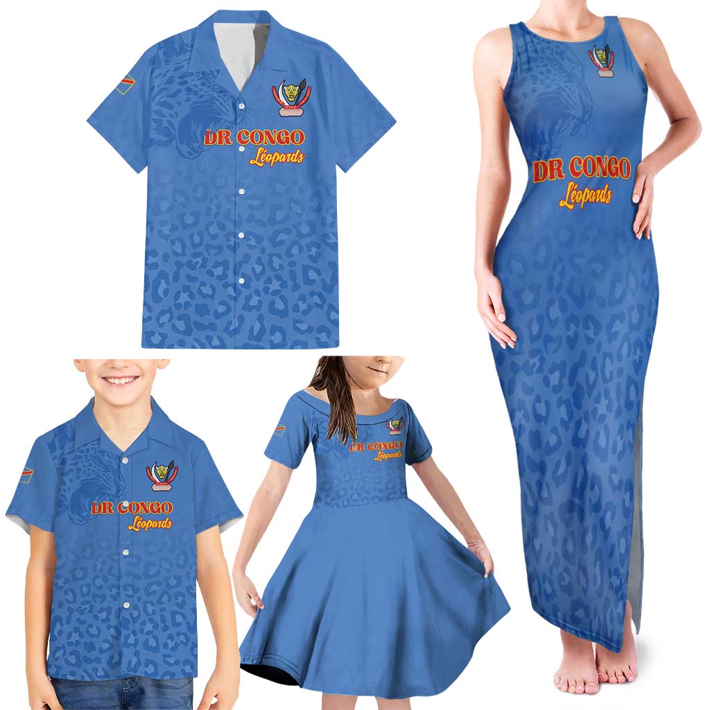 Custom DR Congo Football Family Matching Tank Maxi Dress and Hawaiian Shirt Go Champions Leopards - Blue - Wonder Print Shop