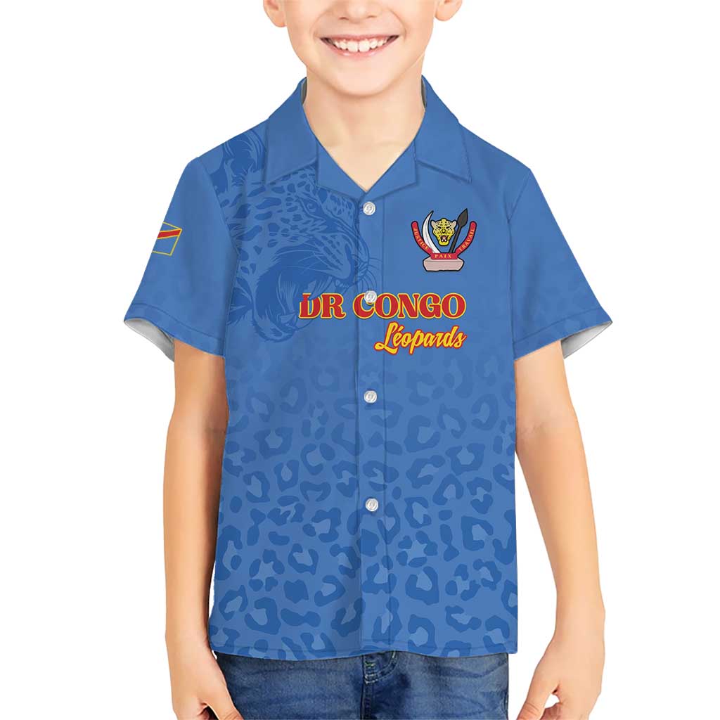 Custom DR Congo Football Family Matching Tank Maxi Dress and Hawaiian Shirt Go Champions Leopards - Blue - Wonder Print Shop