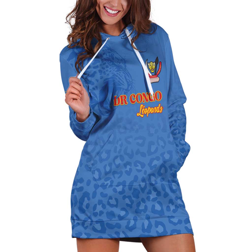Custom DR Congo Football Hoodie Dress Go Champions Leopards - Blue - Wonder Print Shop