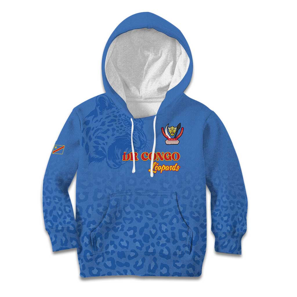 Custom DR Congo Football Kid Hoodie Go Champions Leopards - Blue - Wonder Print Shop