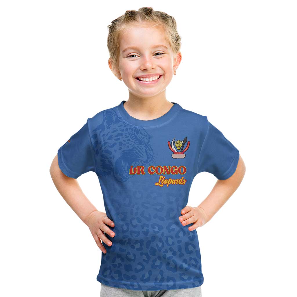 Custom DR Congo Football Kid T Shirt Go Champions Leopards - Blue - Wonder Print Shop