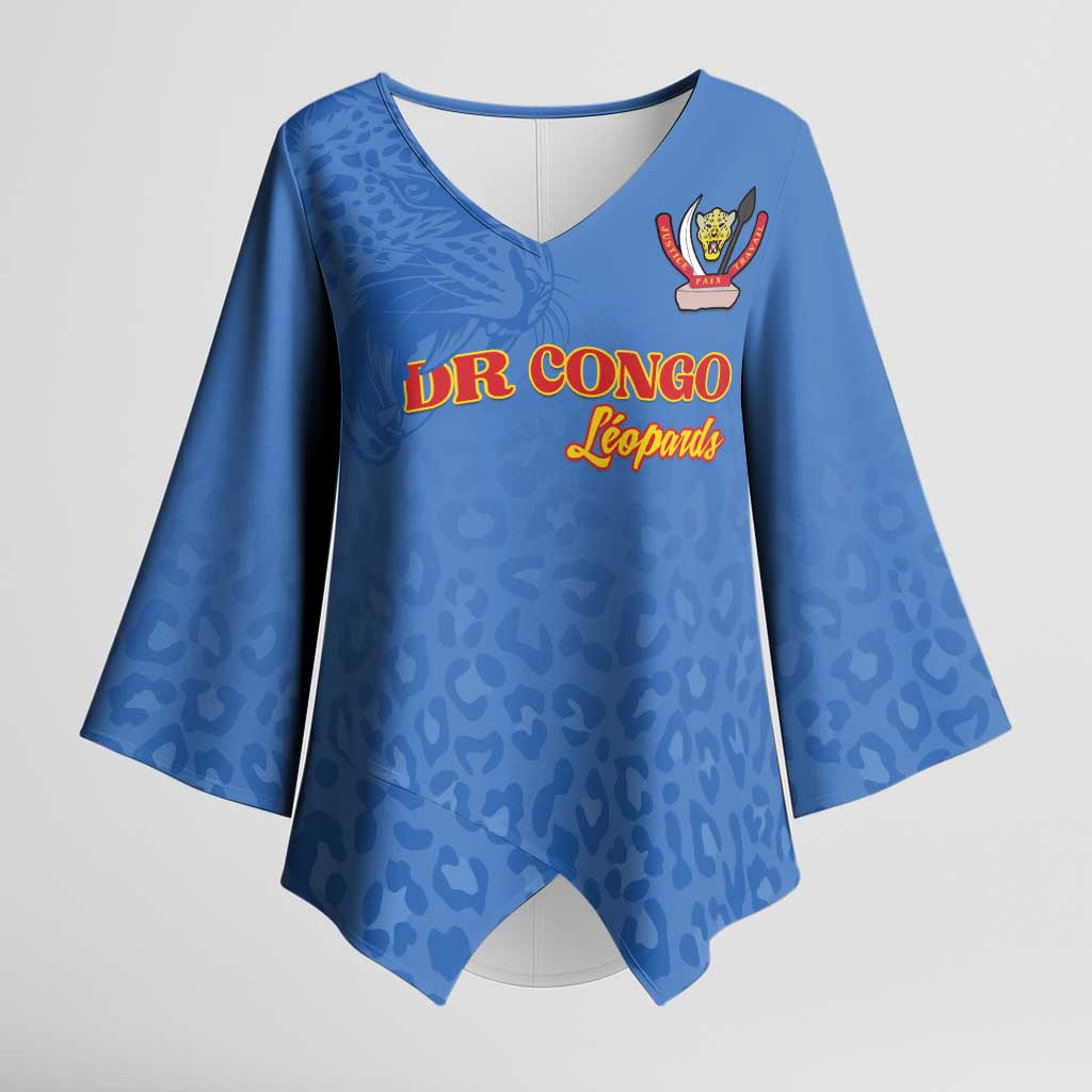 Custom DR Congo Football Kimono Sleeve Blouse Go Champions Leopards - Blue - Wonder Print Shop