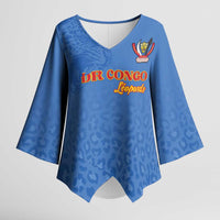 Custom DR Congo Football Kimono Sleeve Blouse Go Champions Leopards - Blue - Wonder Print Shop