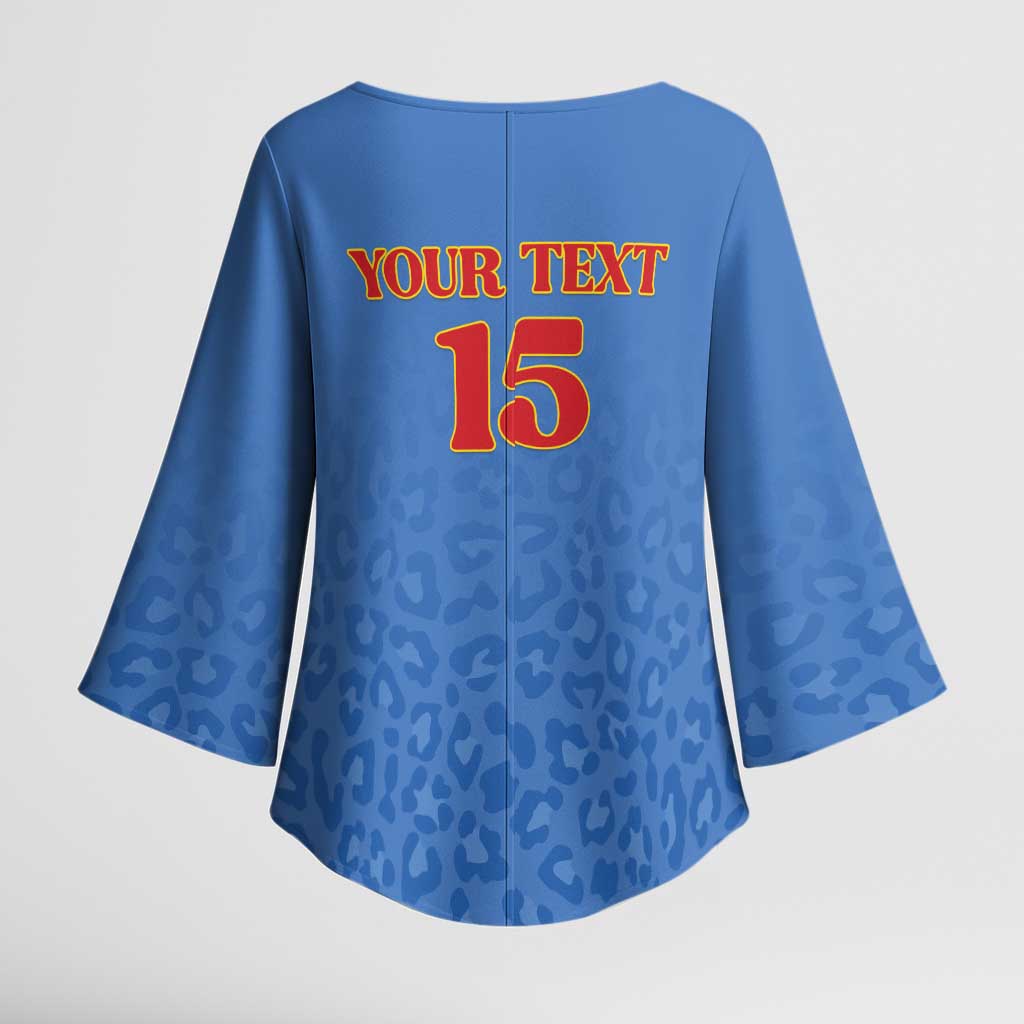 Custom DR Congo Football Kimono Sleeve Blouse Go Champions Leopards - Blue - Wonder Print Shop