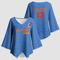 Custom DR Congo Football Kimono Sleeve Blouse Go Champions Leopards - Blue - Wonder Print Shop