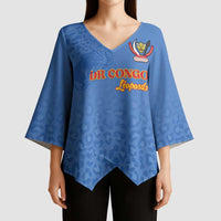 Custom DR Congo Football Kimono Sleeve Blouse Go Champions Leopards - Blue - Wonder Print Shop
