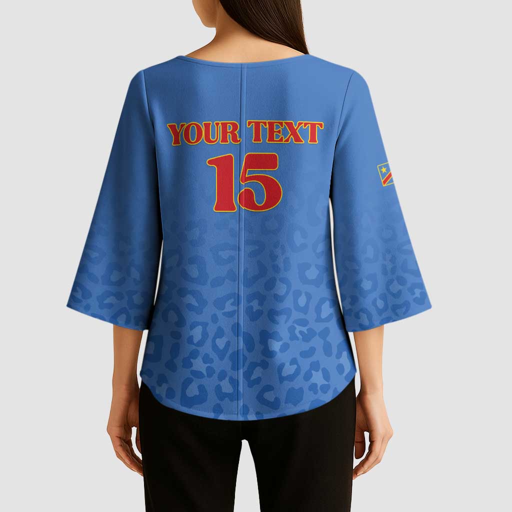 Custom DR Congo Football Kimono Sleeve Blouse Go Champions Leopards - Blue - Wonder Print Shop