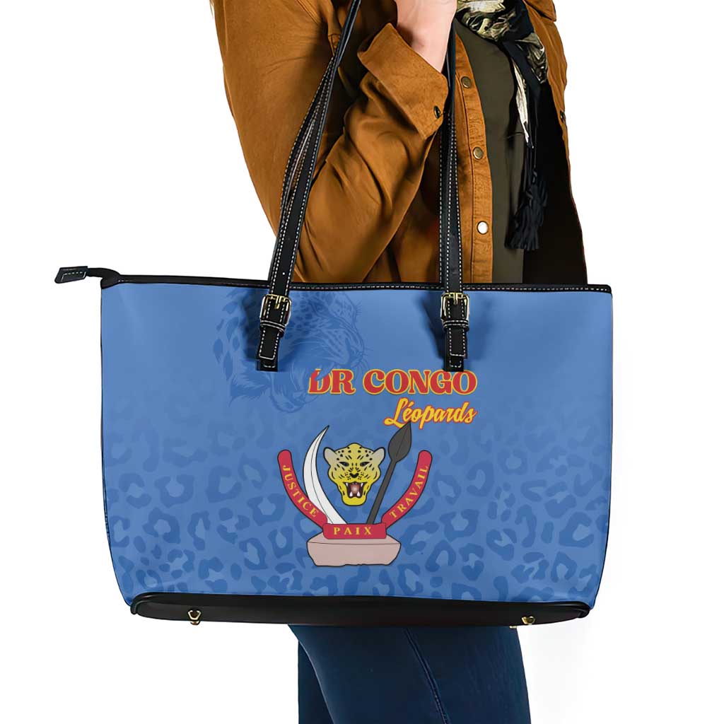 DR Congo Football Leather Tote Bag Go Champions Leopards - Blue - Wonder Print Shop