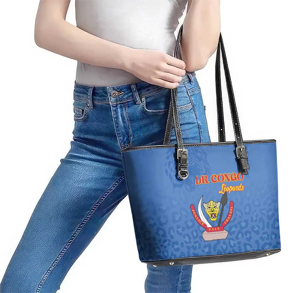 DR Congo Football Leather Tote Bag Go Champions Leopards - Blue - Wonder Print Shop