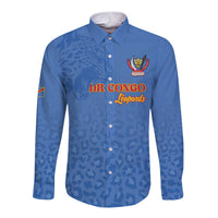Custom DR Congo Football Long Sleeve Button Shirt Go Champions Leopards - Blue - Wonder Print Shop