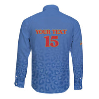 Custom DR Congo Football Long Sleeve Button Shirt Go Champions Leopards - Blue - Wonder Print Shop
