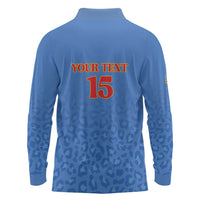 Custom DR Congo Football Long Sleeve Polo Shirt Go Champions Leopards - Blue - Wonder Print Shop