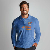 Custom DR Congo Football Long Sleeve Polo Shirt Go Champions Leopards - Blue - Wonder Print Shop