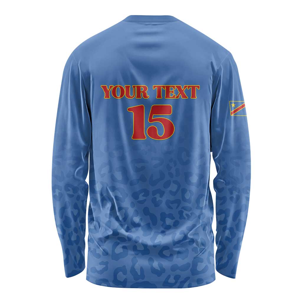 Custom DR Congo Football Long Sleeve Shirt Go Champions Leopards - Blue - Wonder Print Shop