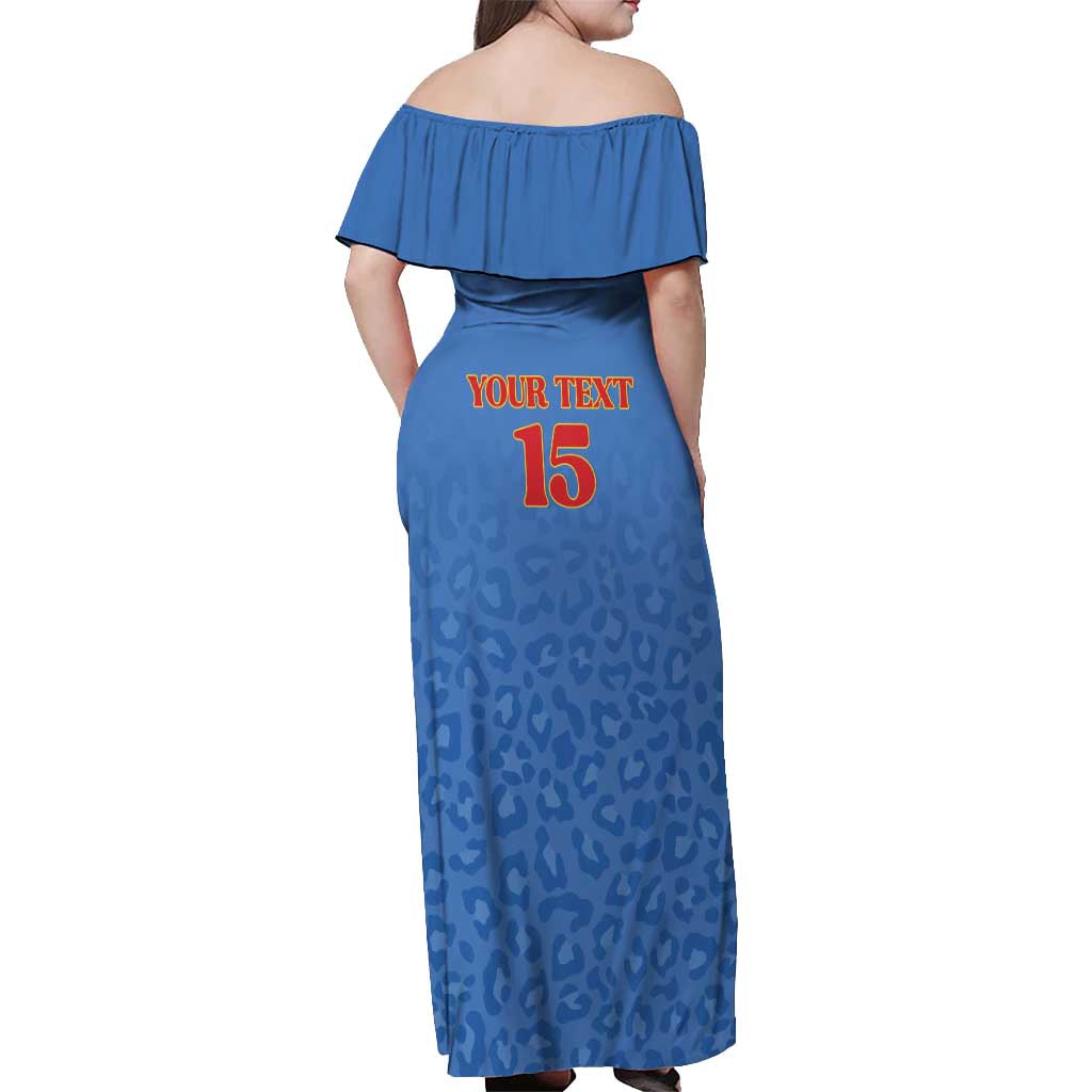 Custom DR Congo Football Off Shoulder Maxi Dress Go Champions Leopards - Blue - Wonder Print Shop