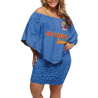 Custom DR Congo Football Off Shoulder Short Dress Go Champions Leopards - Blue - Wonder Print Shop