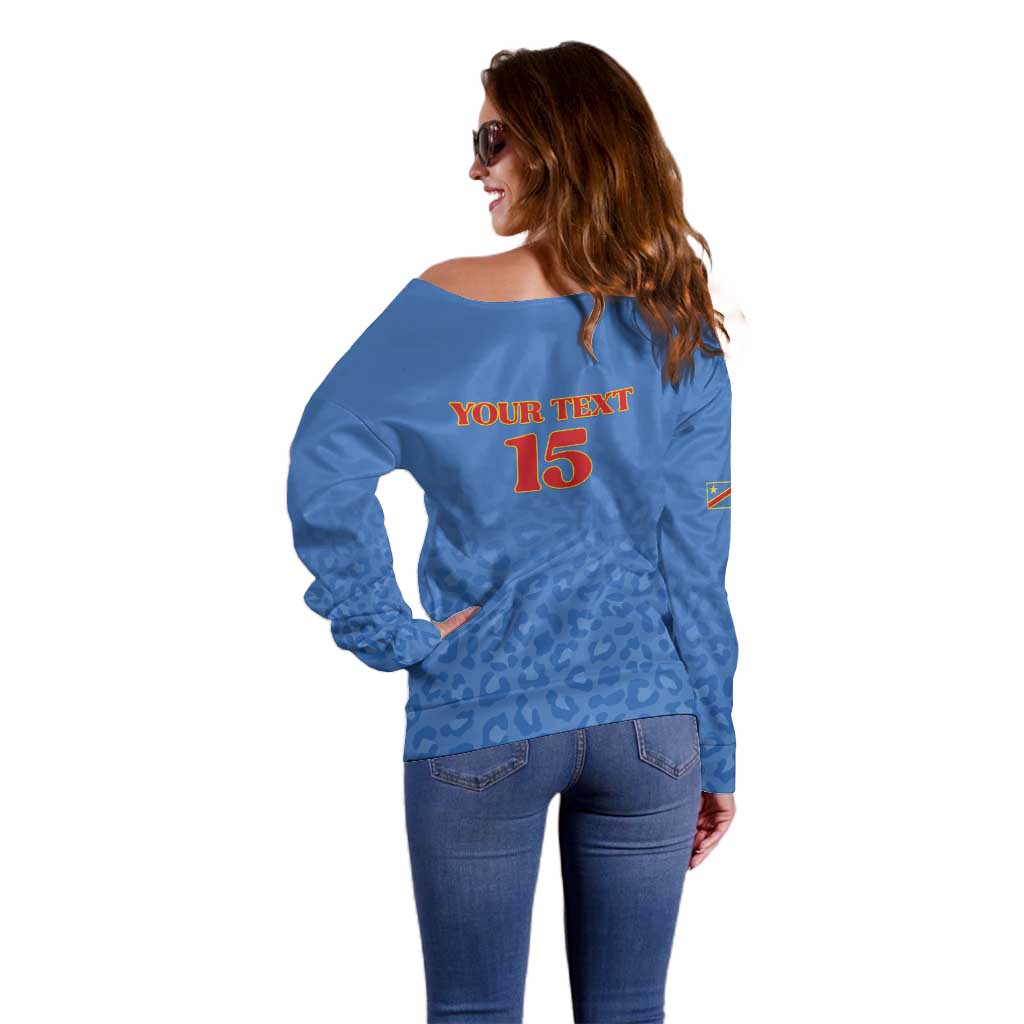 Custom DR Congo Football Off Shoulder Sweater Go Champions Leopards - Blue - Wonder Print Shop