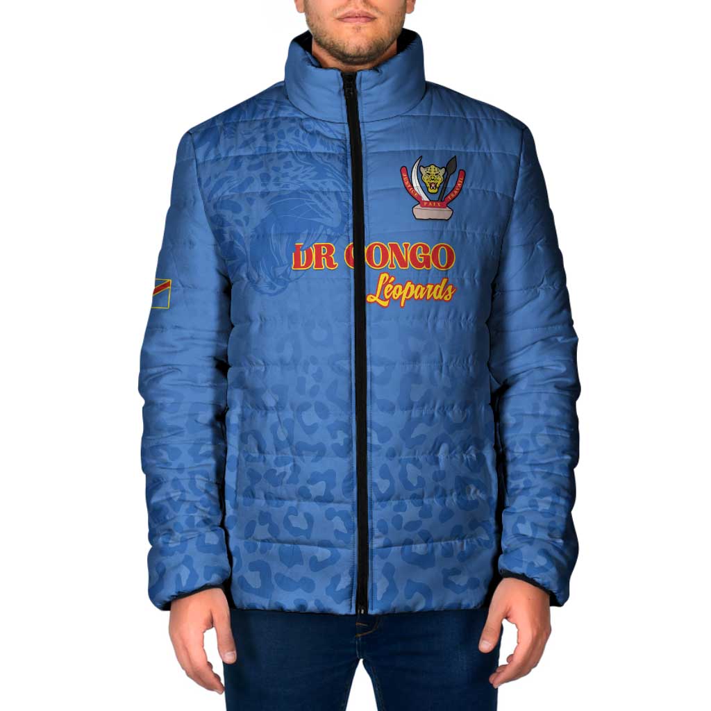 Custom DR Congo Football Padded Jacket Go Champions Leopards - Blue - Wonder Print Shop