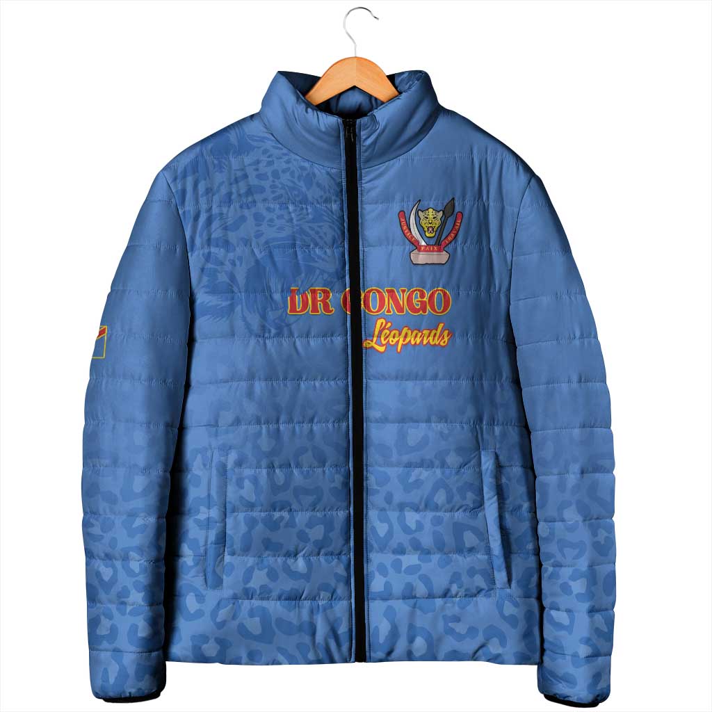 Custom DR Congo Football Padded Jacket Go Champions Leopards - Blue - Wonder Print Shop