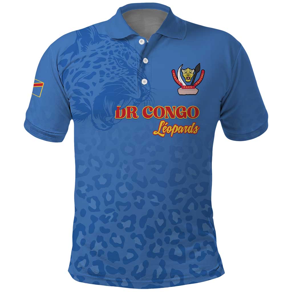 Custom DR Congo Football Polo Shirt Go Champions Leopards - Blue - Wonder Print Shop