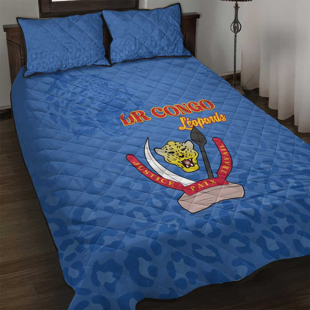 DR Congo Football Quilt Bed Set Go Champions Leopards - Blue - Wonder Print Shop
