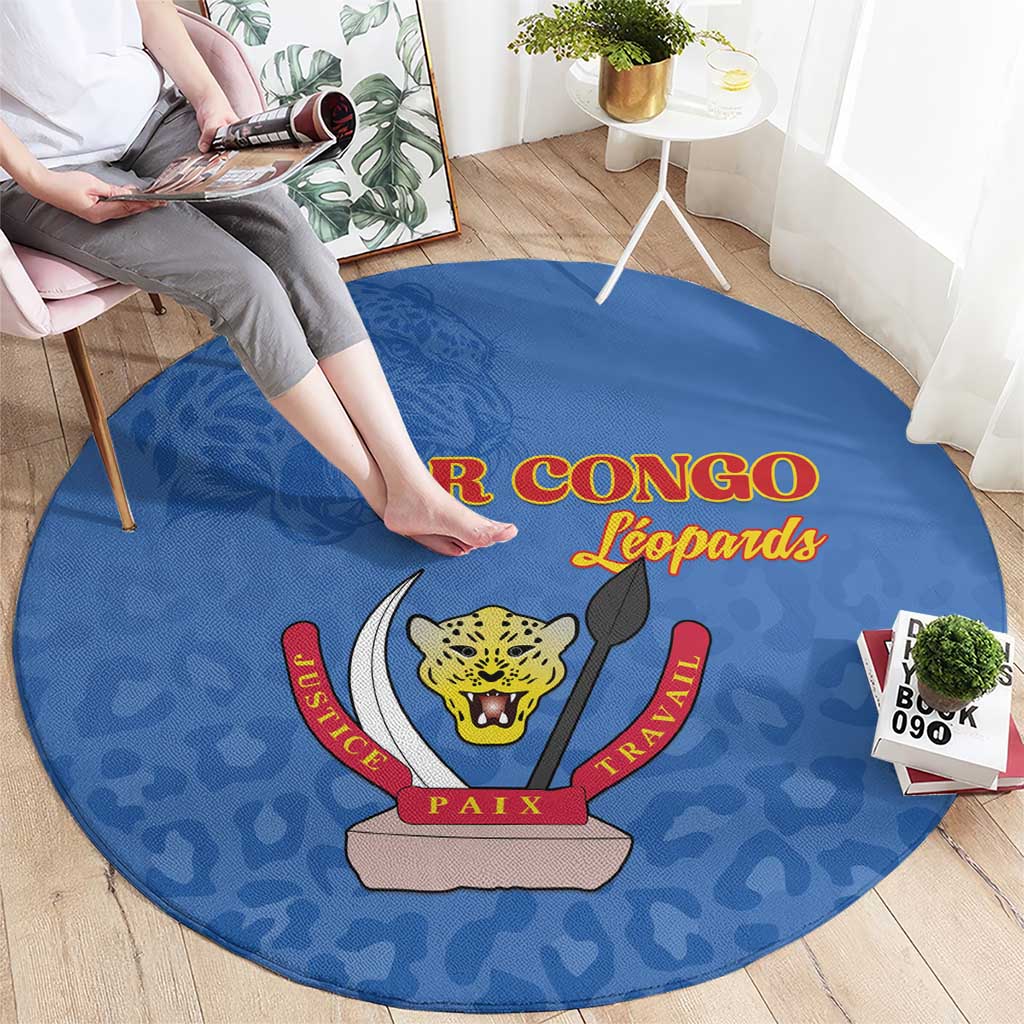 DR Congo Football Round Carpet Go Champions Leopards - Blue - Wonder Print Shop