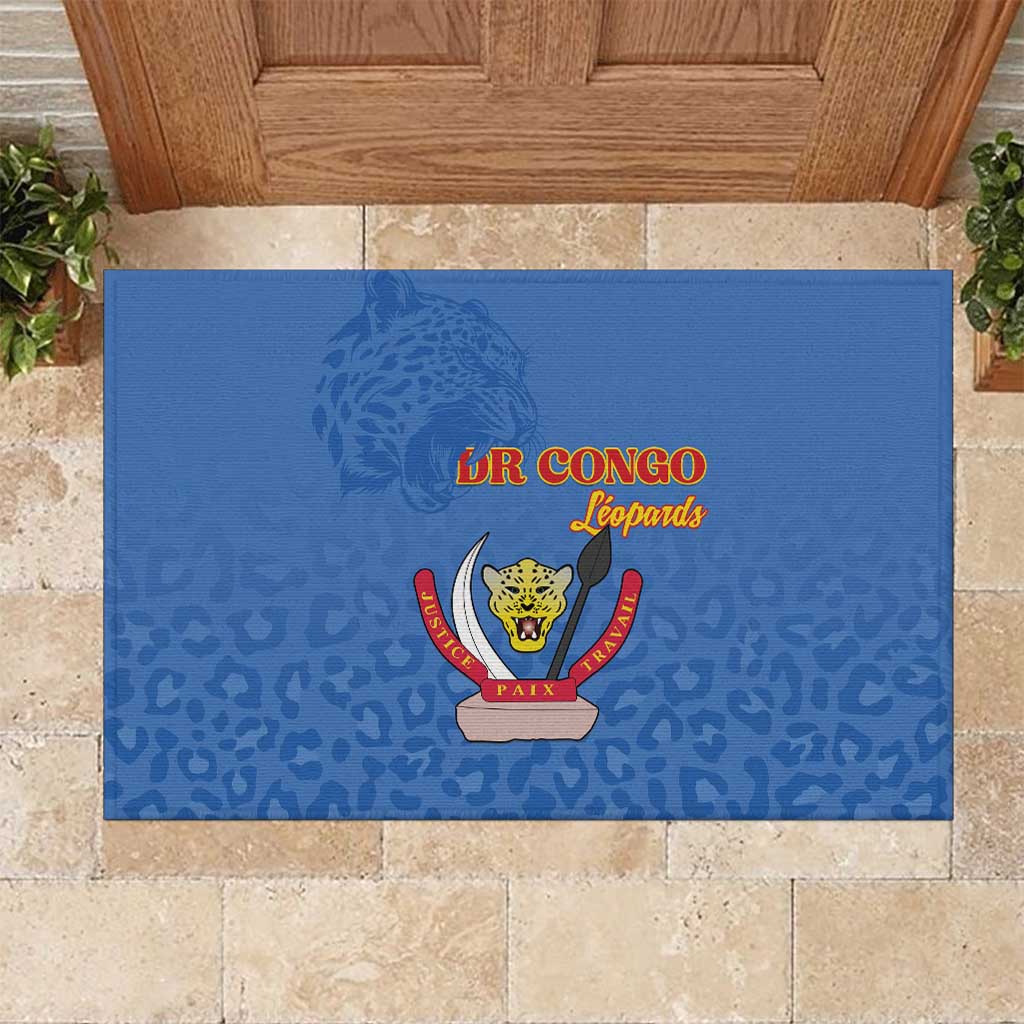 DR Congo Football Rubber Doormat Go Champions Leopards - Blue - Wonder Print Shop