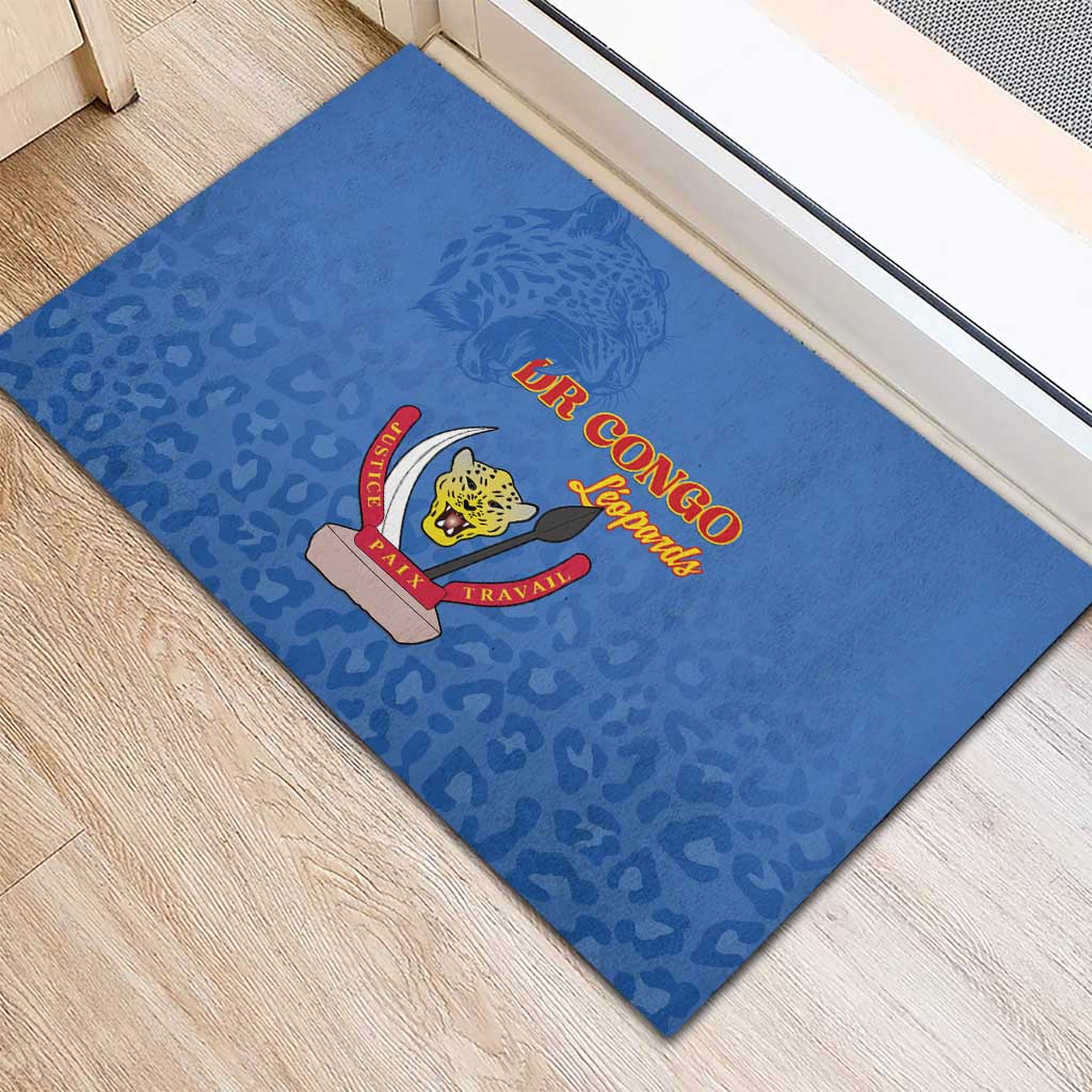 DR Congo Football Rubber Doormat Go Champions Leopards - Blue - Wonder Print Shop