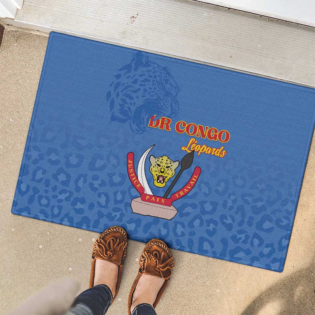 DR Congo Football Rubber Doormat Go Champions Leopards - Blue - Wonder Print Shop