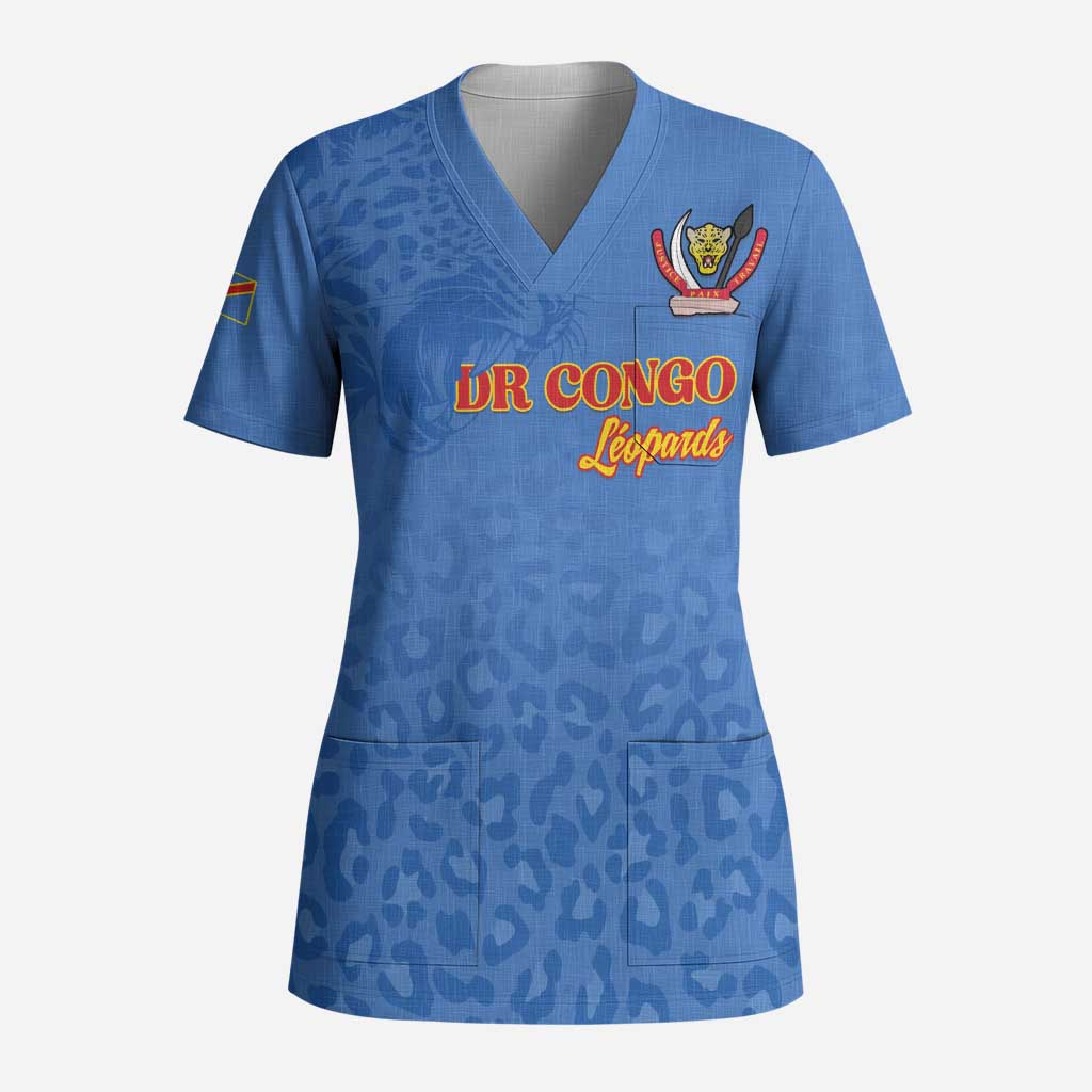 Custom DR Congo Football Scrub Top Go Champions Leopards - Blue - Wonder Print Shop