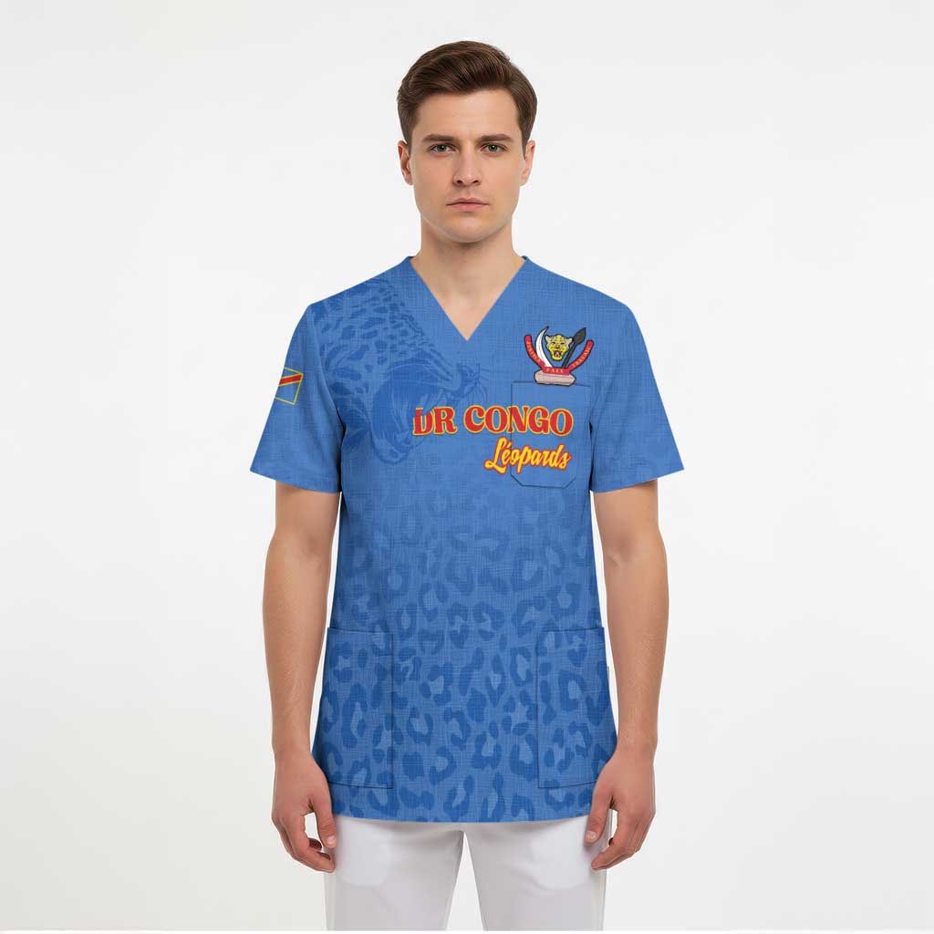 Custom DR Congo Football Scrub Top Go Champions Leopards - Blue - Wonder Print Shop