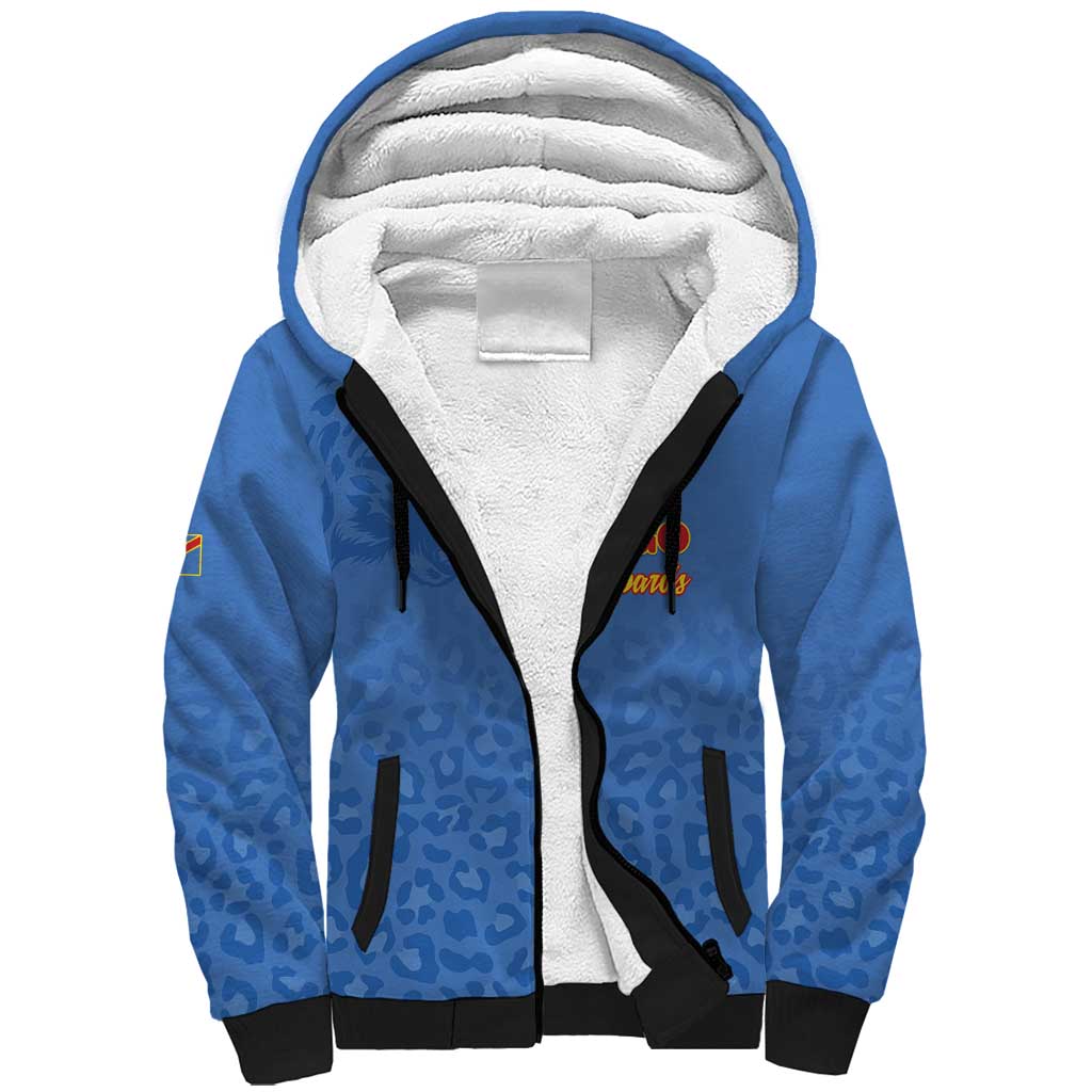 Custom DR Congo Football Sherpa Hoodie Go Champions Leopards - Blue - Wonder Print Shop