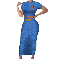 Custom DR Congo Football Short Sleeve Bodycon Dress Go Champions Leopards - Blue - Wonder Print Shop