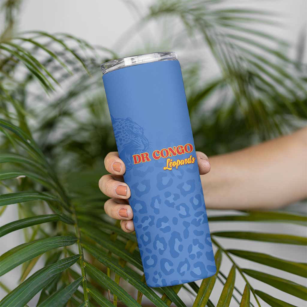 Custom DR Congo Football Skinny Tumbler Go Champions Leopards - Blue - Wonder Print Shop