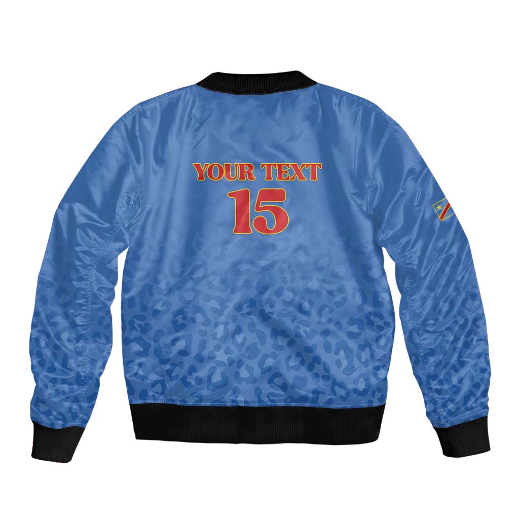 Custom DR Congo Football Sleeve Zip Bomber Jacket Go Champions Leopards - Blue - Wonder Print Shop