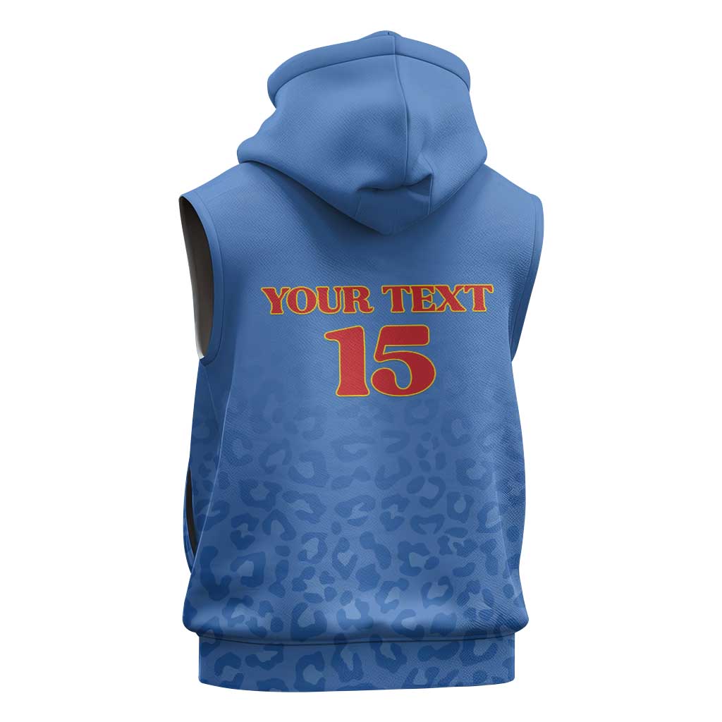 Custom DR Congo Football Sleeveless Hoodie Go Champions Leopards - Blue - Wonder Print Shop