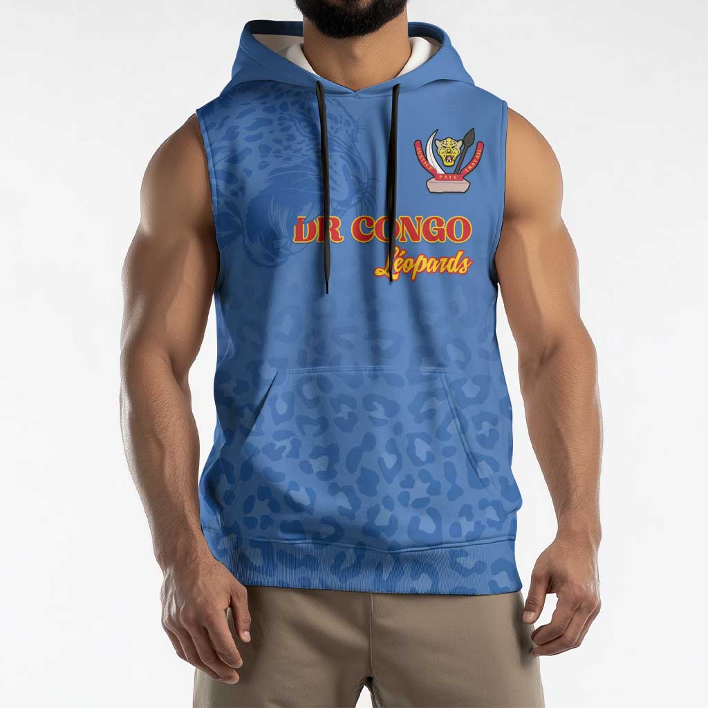Custom DR Congo Football Sleeveless Hoodie Go Champions Leopards - Blue - Wonder Print Shop