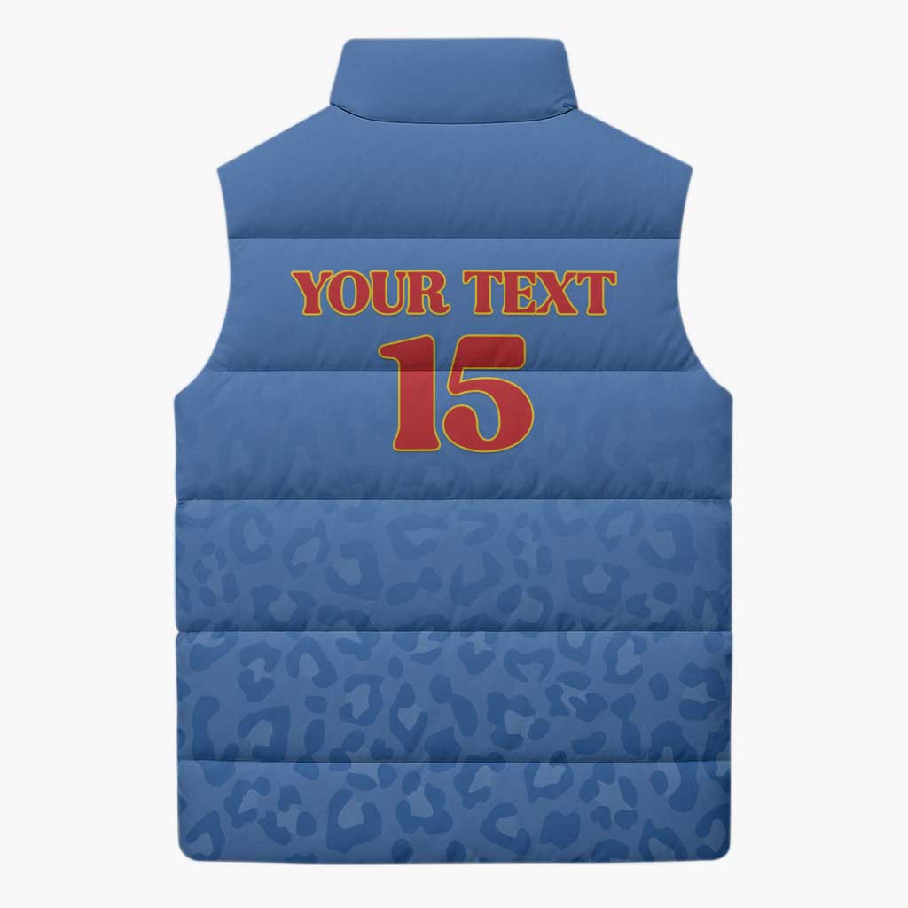Custom DR Congo Football Sleeveless Puffer Jacket Go Champions Leopards - Blue - Wonder Print Shop