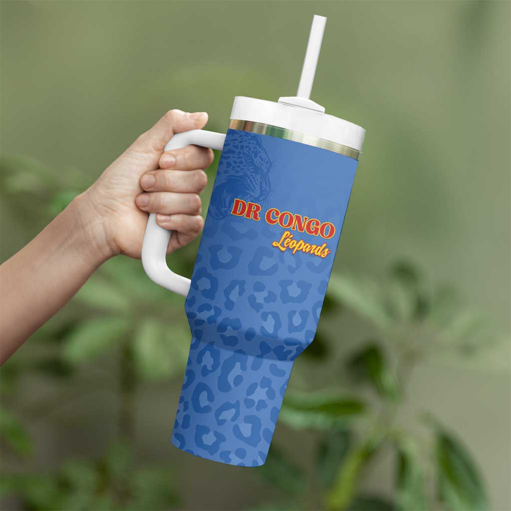 Custom DR Congo Football Tumbler With Handle Go Champions Leopards - Blue - Wonder Print Shop